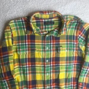 Polo Ralph Lauren men's multi color plaid flannel cotton‎ shirt work pocket xl